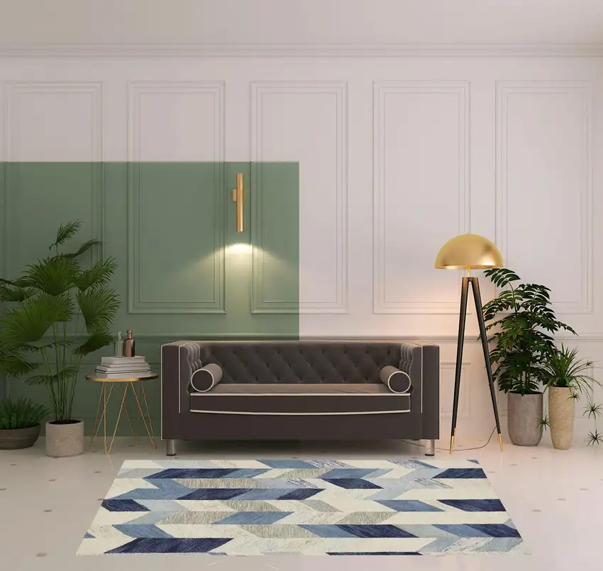 Blue Ivory And Gray Wool Geometric Tufted Handmade Area Rug Photo 2