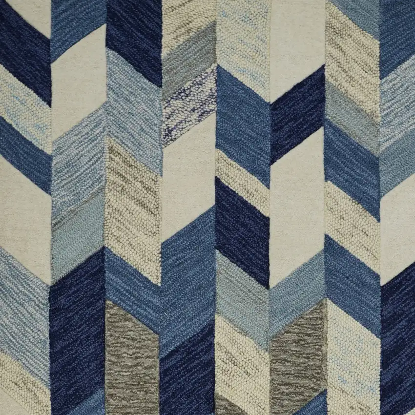 Blue and Ivory Wool Geometric Hand Tufted Area Rug Photo 6