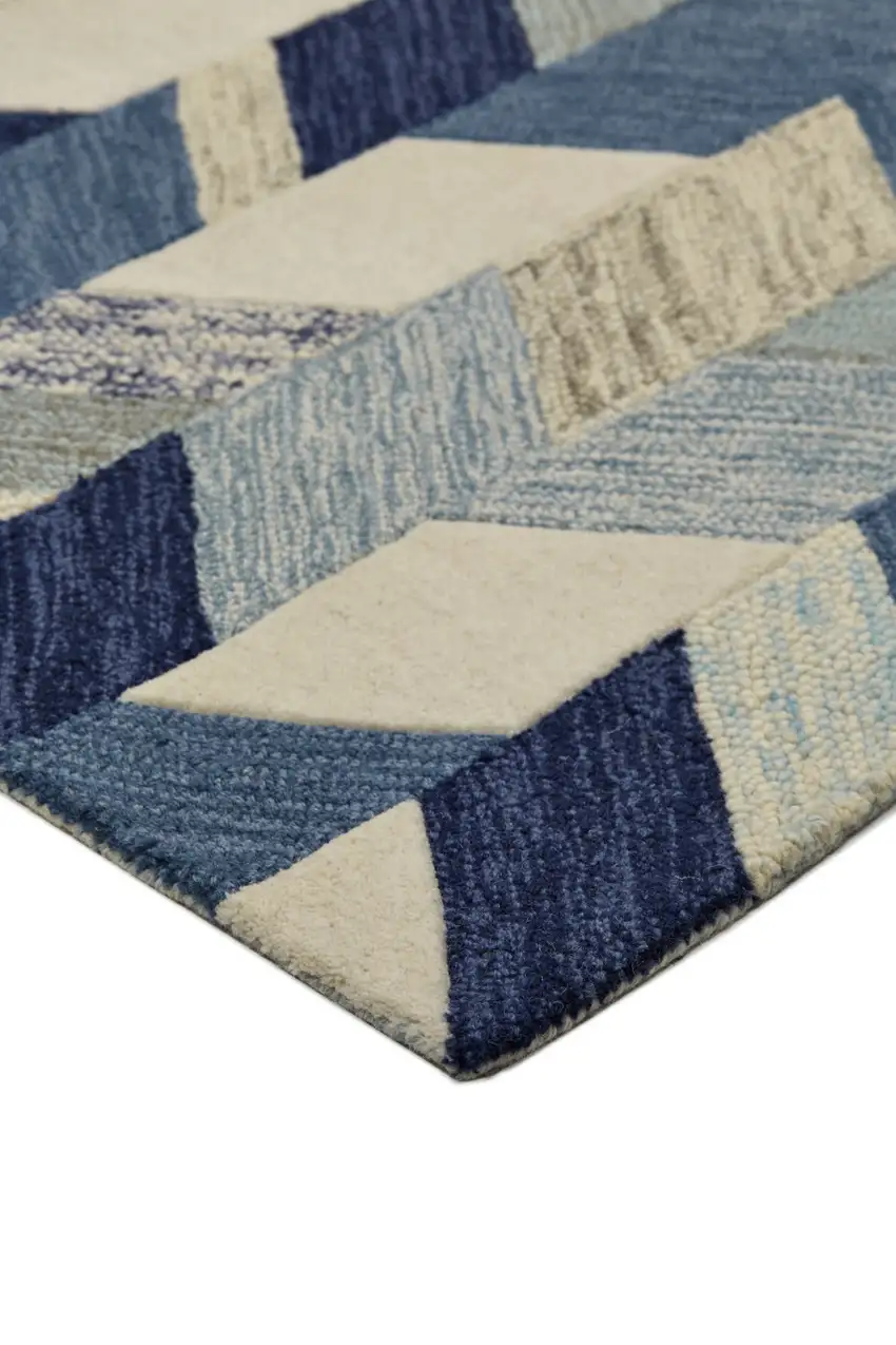 Blue Ivory And Gray Wool Geometric Tufted Handmade Area Rug Photo 5