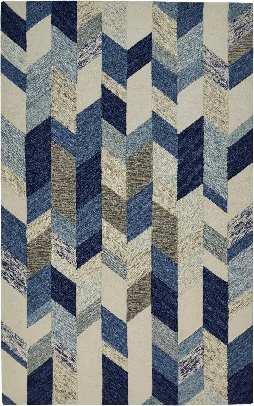 Blue Ivory And Gray Wool Geometric Tufted Handmade Area Rug Photo 4