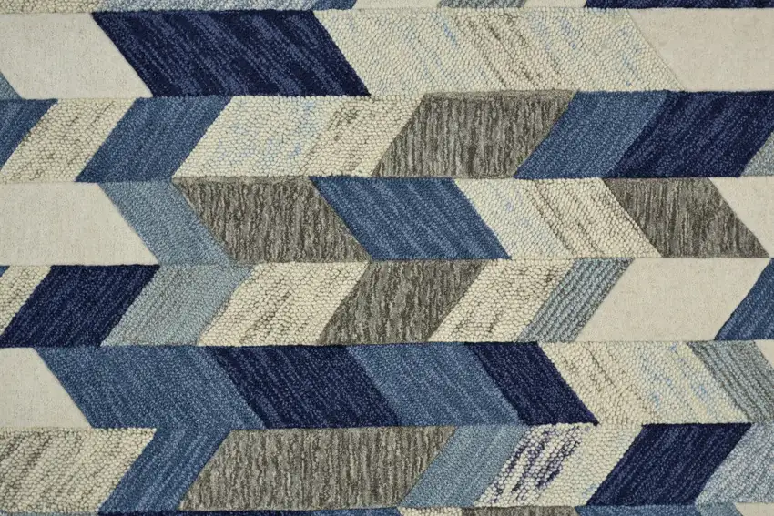 Blue Ivory And Gray Wool Geometric Tufted Handmade Area Rug Photo 8