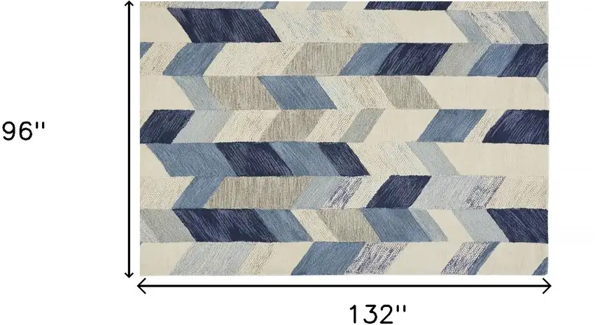Blue Ivory And Gray Wool Geometric Tufted Handmade Area Rug Photo 9