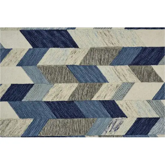 Blue Ivory And Gray Wool Geometric Tufted Handmade Area Rug Photo 1