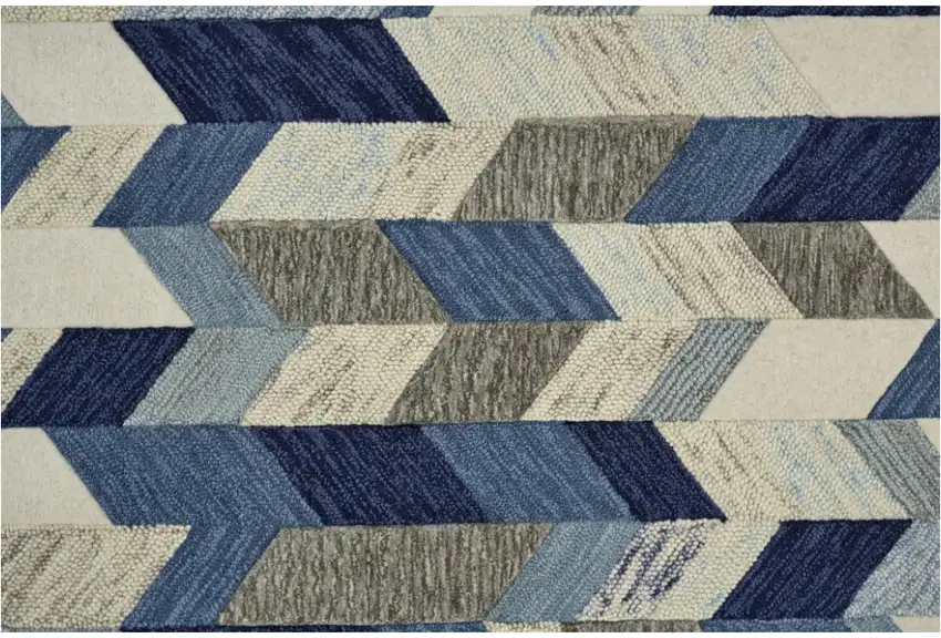 Blue Ivory And Gray Wool Geometric Tufted Handmade Area Rug Photo 1