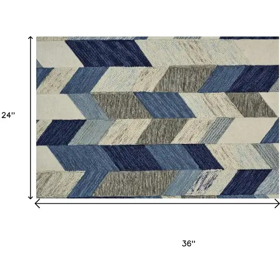 Blue Ivory And Gray Wool Geometric Tufted Handmade Area Rug Photo 5