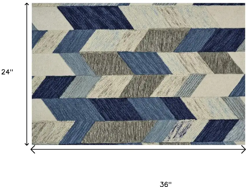 Blue Ivory And Gray Wool Geometric Tufted Handmade Area Rug Photo 5