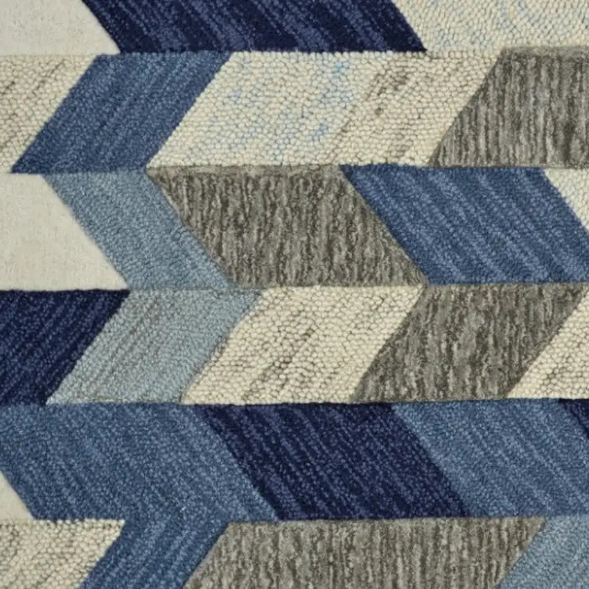 Blue Ivory And Gray Wool Geometric Tufted Handmade Area Rug Photo 4