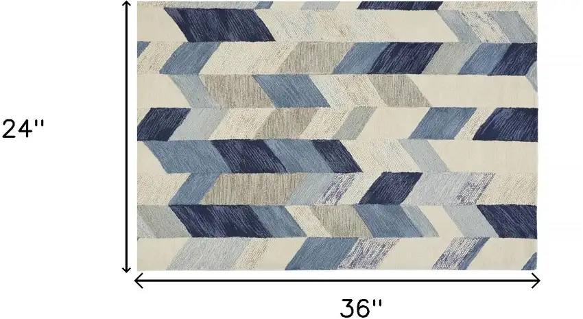 Blue Ivory And Gray Wool Geometric Tufted Handmade Area Rug Photo 6
