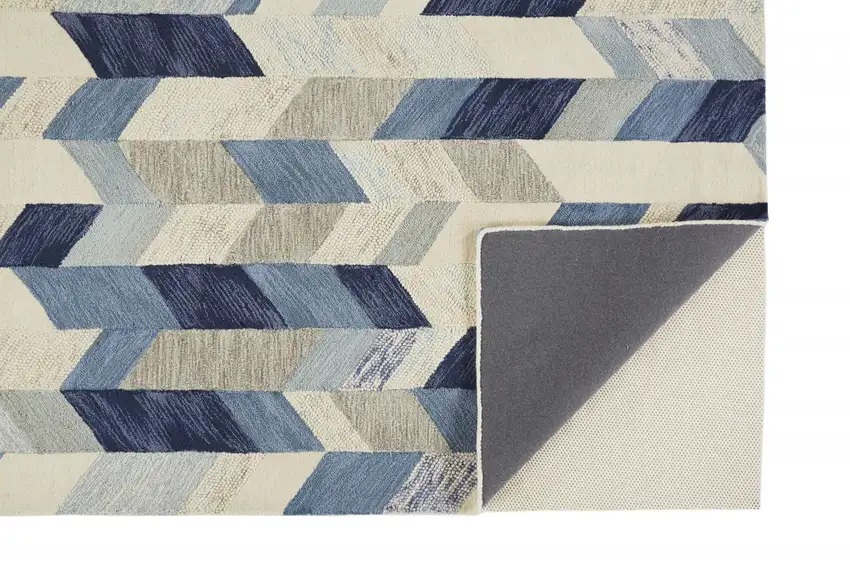 Blue Ivory And Gray Wool Geometric Tufted Handmade Area Rug Photo 3
