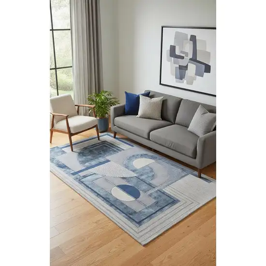 Blue Ivory And Gray Wool Striped Tufted Handmade Area Rug Photo 1