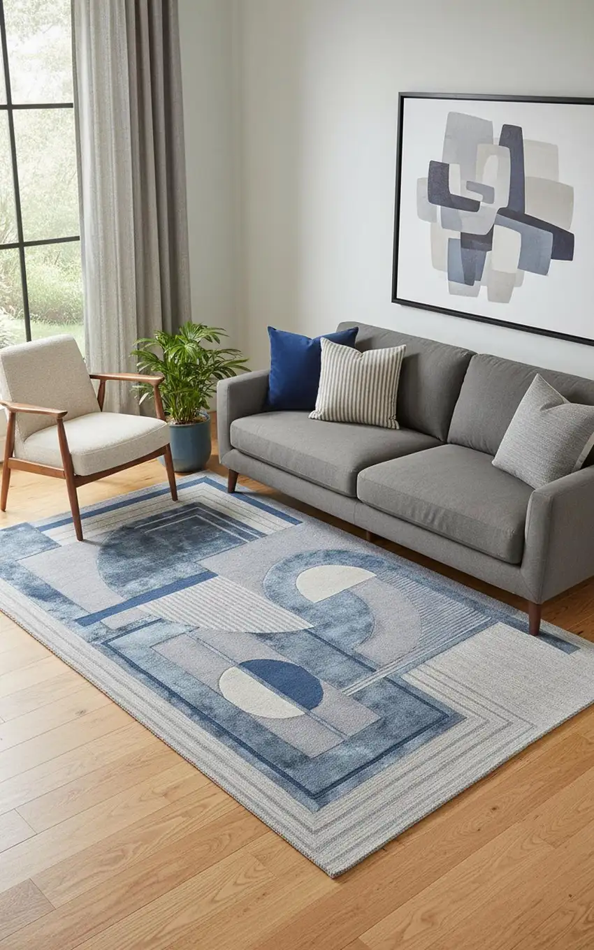 Blue Ivory And Gray Wool Striped Tufted Handmade Area Rug Photo 1