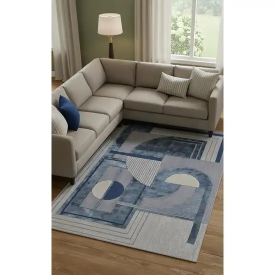 Blue Ivory And Gray Wool Striped Tufted Handmade Area Rug Photo 1