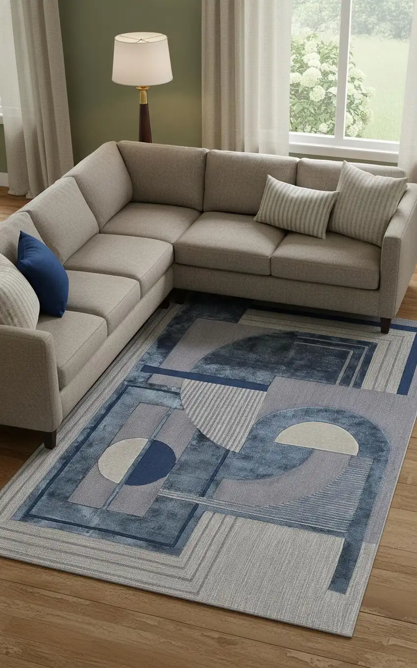 Blue Ivory And Gray Wool Striped Tufted Handmade Area Rug Photo 1