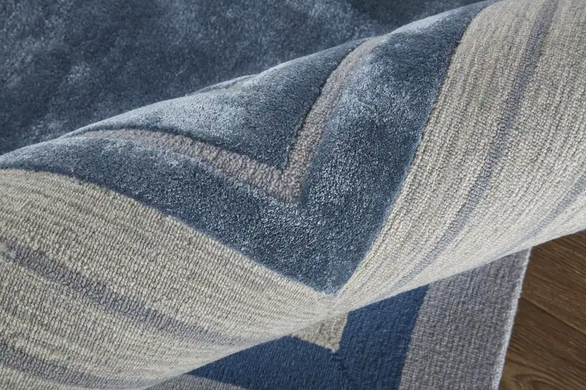 Blue Ivory And Gray Wool Striped Tufted Handmade Area Rug Photo 5