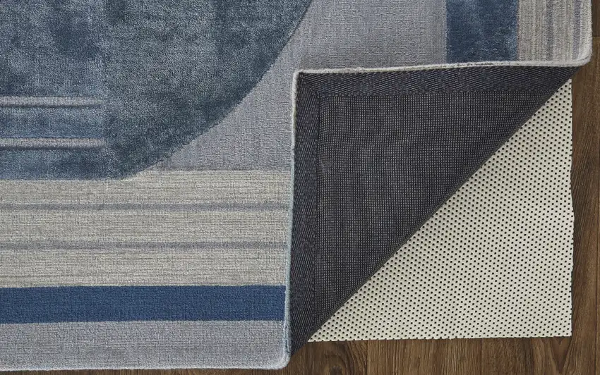 Blue Ivory And Gray Wool Striped Tufted Handmade Area Rug Photo 4