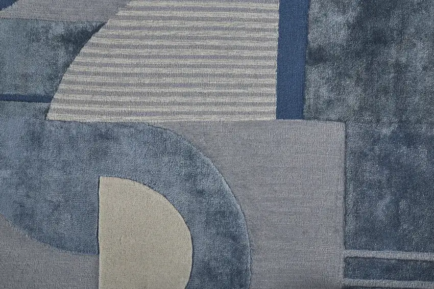 Blue Ivory And Gray Wool Striped Tufted Handmade Area Rug Photo 6