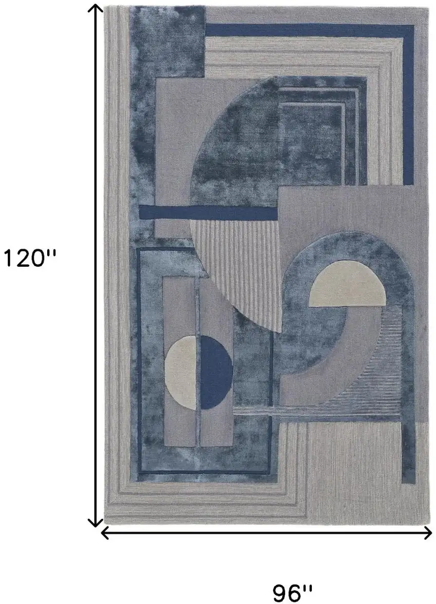 Blue Ivory And Gray Wool Striped Tufted Handmade Area Rug Photo 8