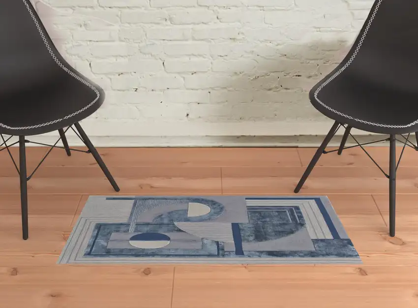 Blue Ivory And Gray Wool Striped Tufted Handmade Area Rug Photo 2