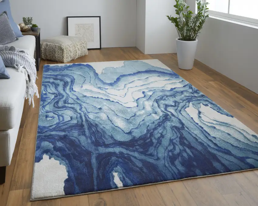 Blue Ivory And Green Area Rug Photo 6