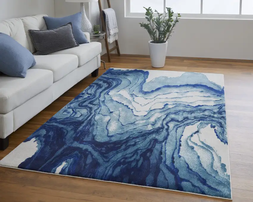Blue Ivory And Green Area Rug Photo 7