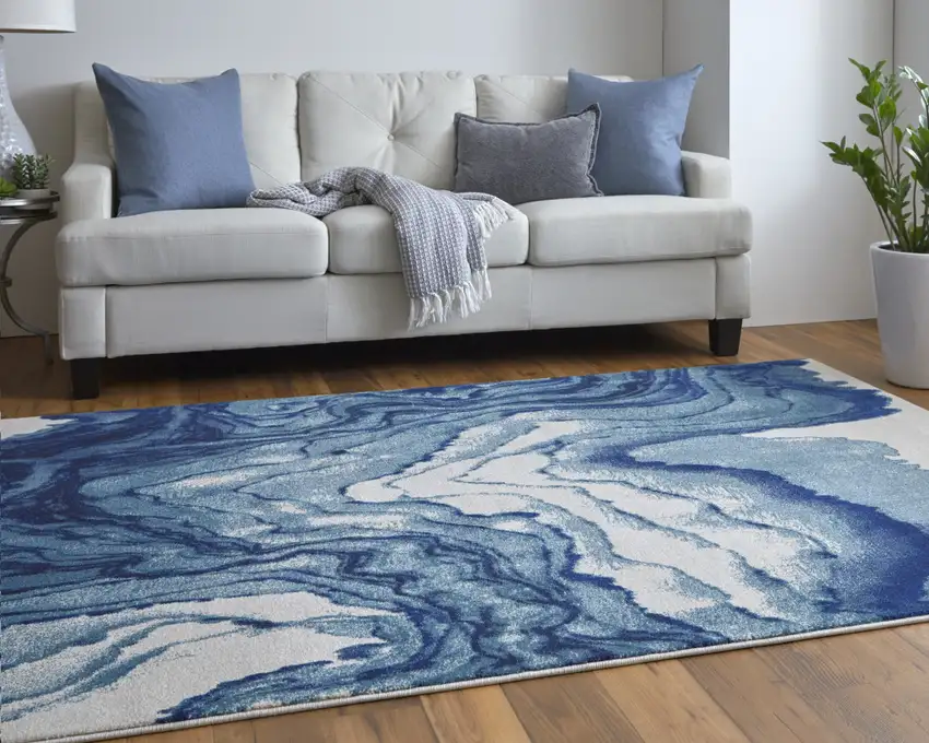 Blue Ivory And Green Area Rug Photo 8