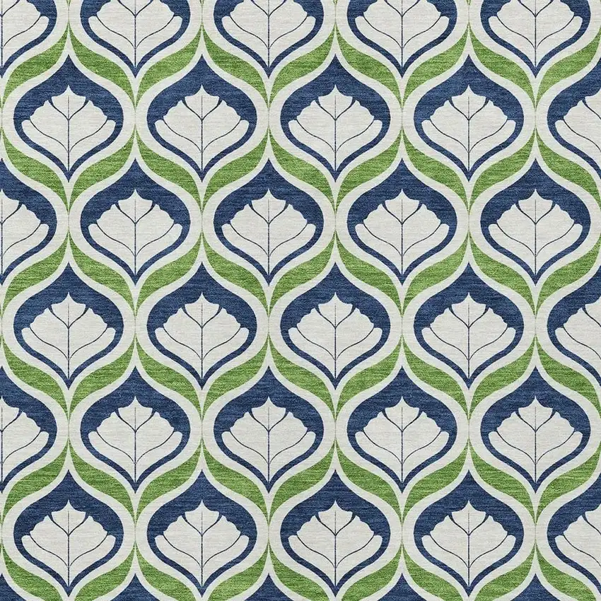 Blue Ivory And Green Geometric Washable Indoor Outdoor Area Rug Photo 2