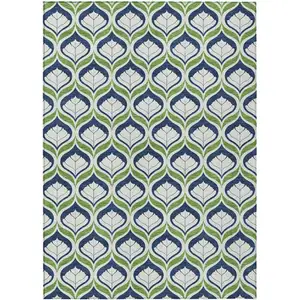 Photo of Blue Ivory And Green Geometric Washable Indoor Outdoor Area Rug