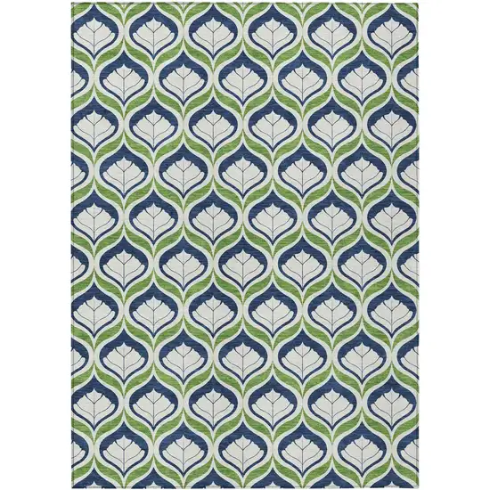 Blue Ivory And Green Geometric Washable Indoor Outdoor Area Rug Photo 1