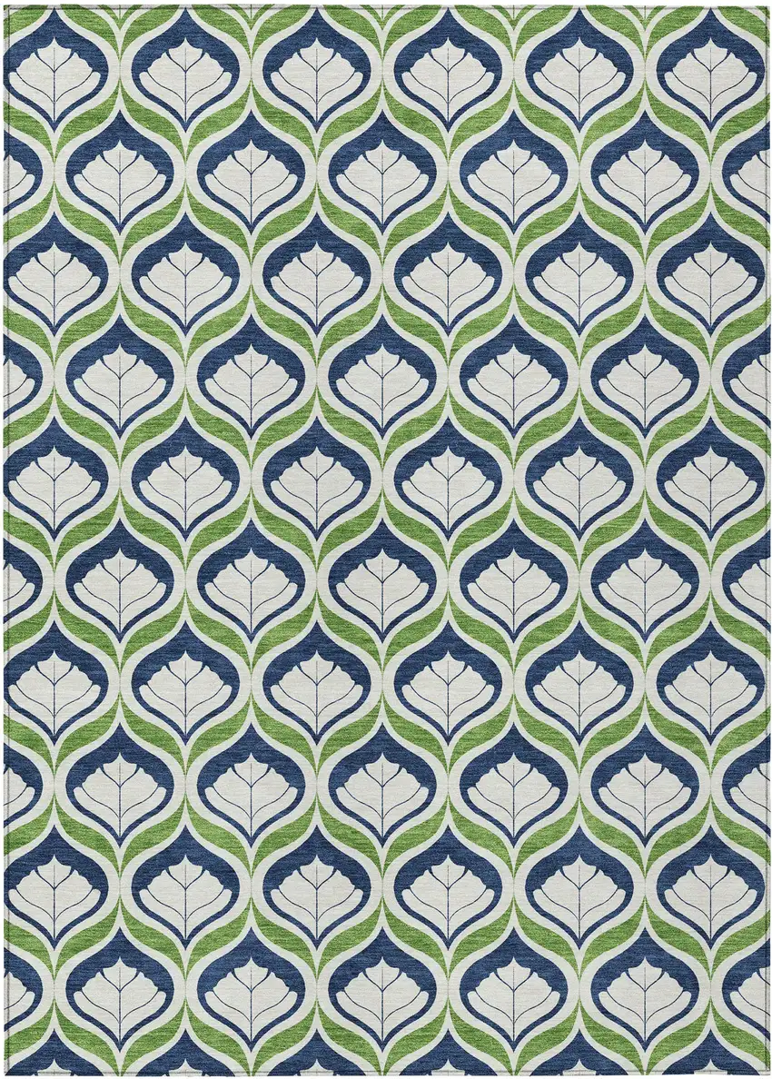 Blue Ivory And Green Geometric Washable Indoor Outdoor Area Rug Photo 1