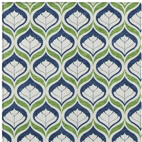 Blue Ivory And Green Geometric Washable Indoor Outdoor Area Rug Photo 2