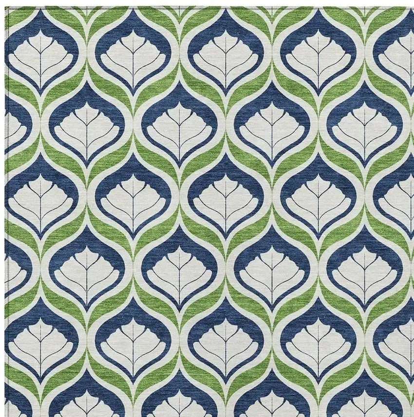 Blue Ivory And Green Geometric Washable Indoor Outdoor Area Rug Photo 2