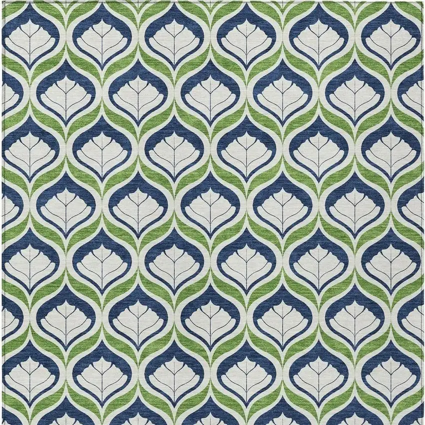 Blue Ivory And Green Geometric Washable Indoor Outdoor Area Rug Photo 3