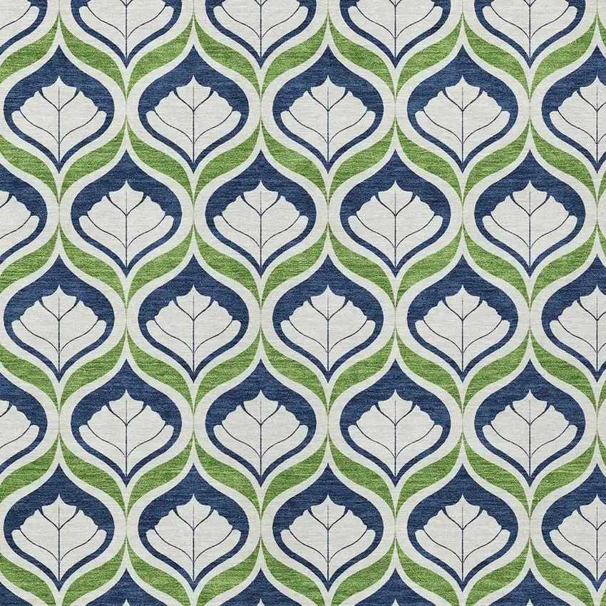 Blue Ivory And Green Geometric Washable Indoor Outdoor Area Rug Photo 2