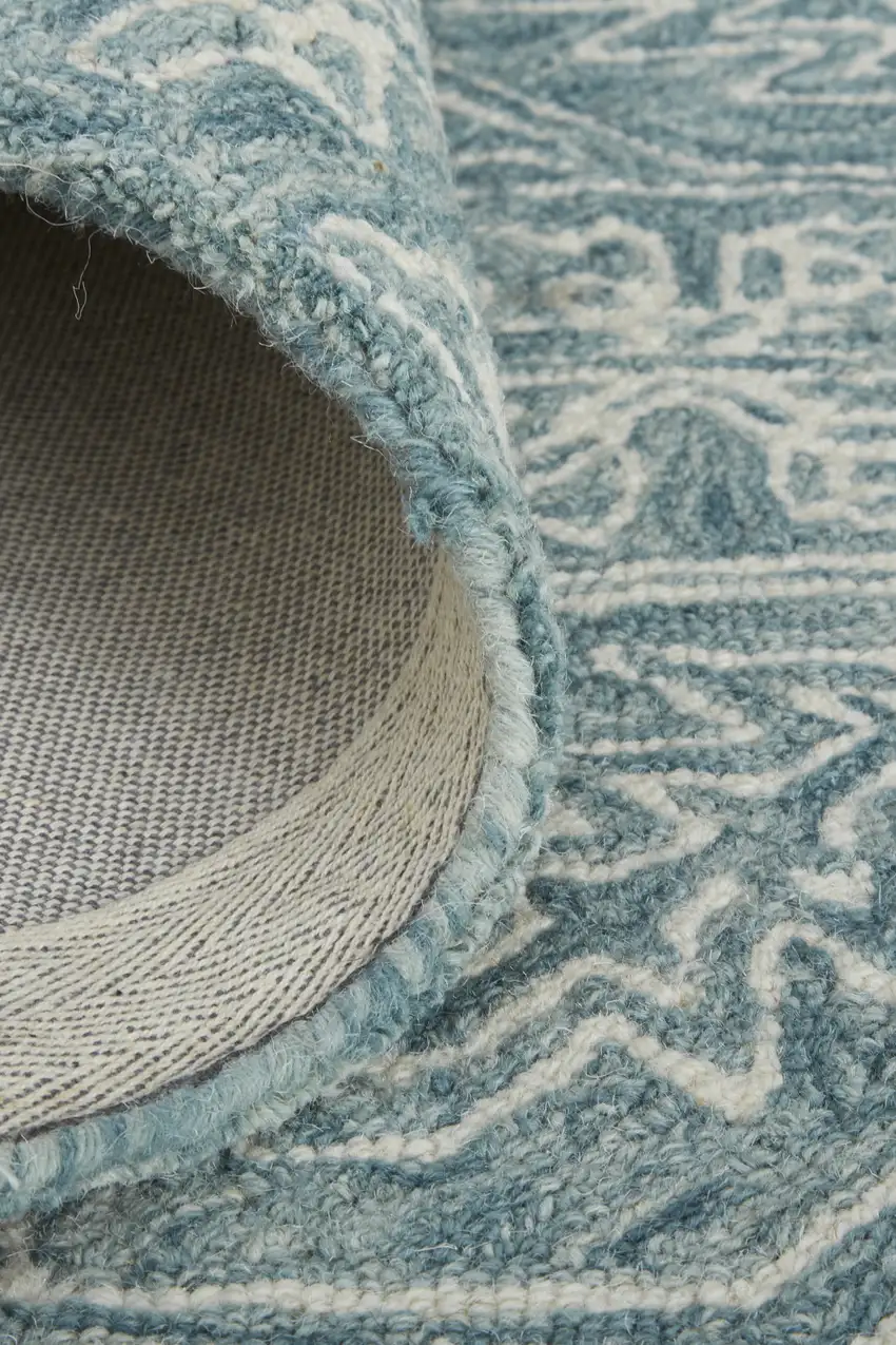 Blue Ivory And Green Wool Floral Tufted Handmade Stain Resistant Area Rug Photo 6