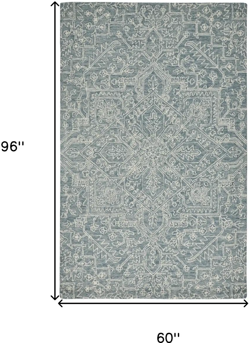 Blue Ivory And Green Wool Floral Tufted Handmade Stain Resistant Area Rug Photo 7