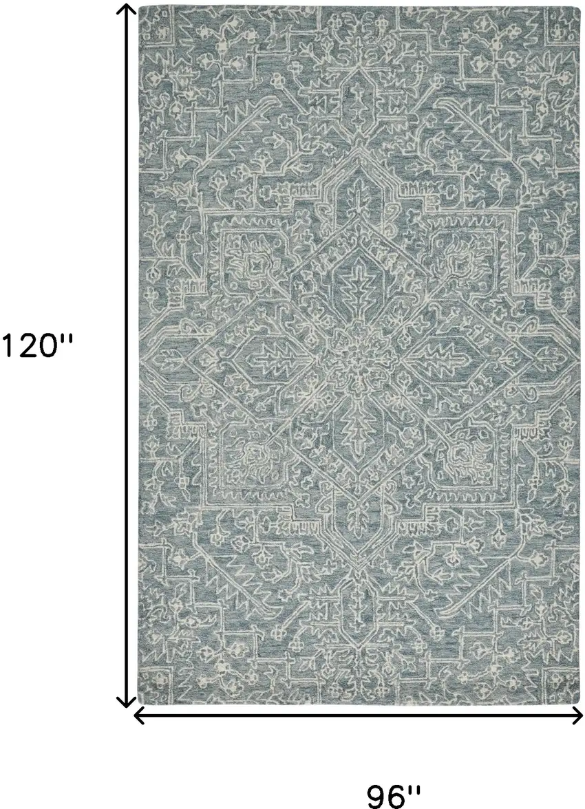 Blue Ivory And Green Wool Floral Tufted Handmade Stain Resistant Area Rug Photo 7