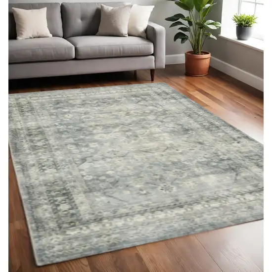 Blue Ivory And Grey Oriental Power Loom Stain Resistant Area Rug Photo 1
