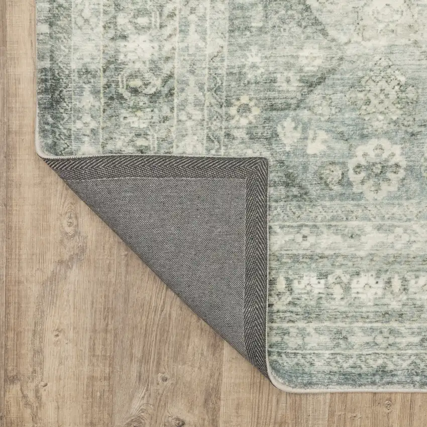 Blue Ivory And Grey Oriental Power Loom Stain Resistant Area Rug Photo 8