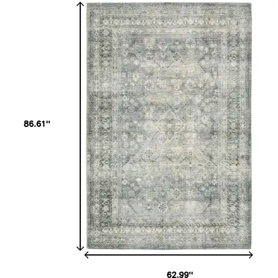Blue Ivory And Grey Oriental Power Loom Stain Resistant Area Rug Photo 3