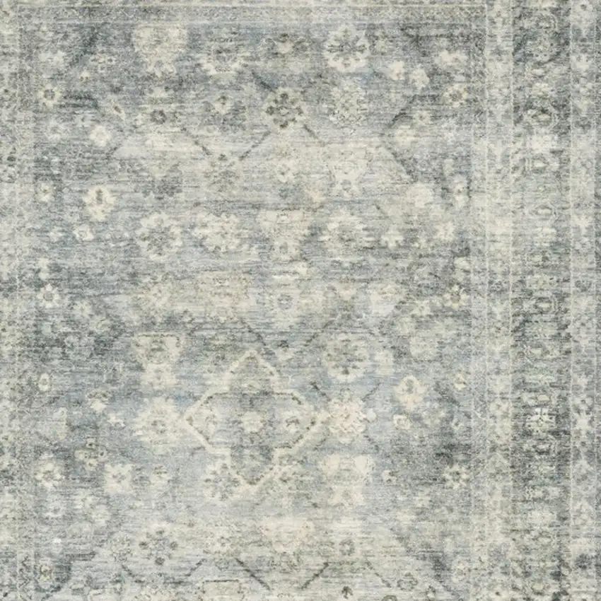 Blue Ivory And Grey Oriental Power Loom Stain Resistant Area Rug Photo 6