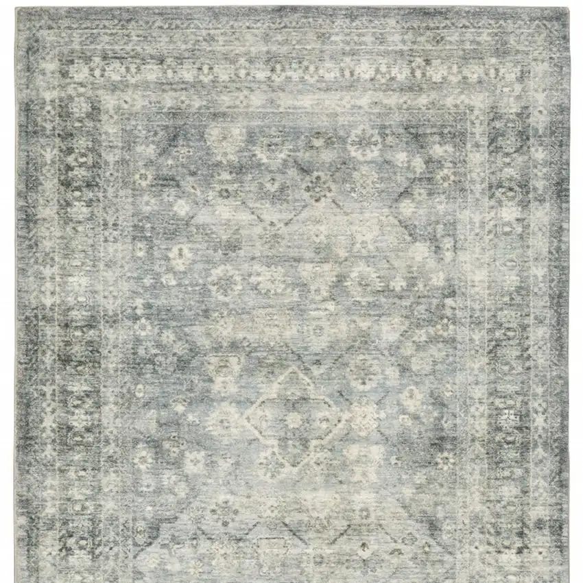 Blue Ivory And Grey Oriental Power Loom Stain Resistant Area Rug Photo 7