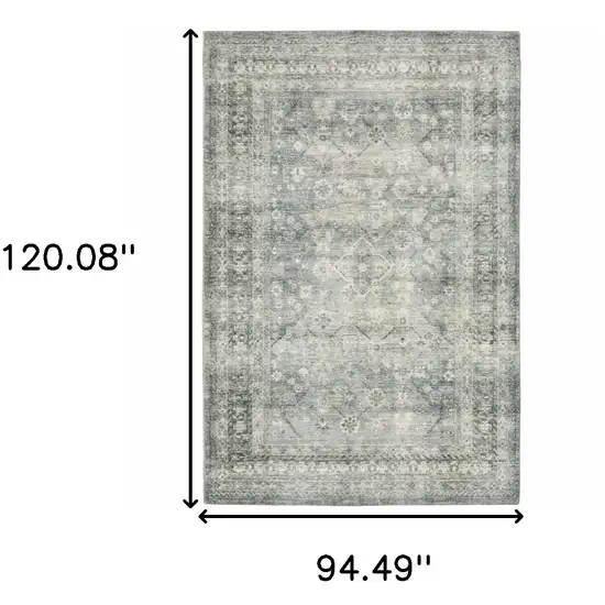 Blue And Ivory Oriental Distressed Area Rug Photo 3