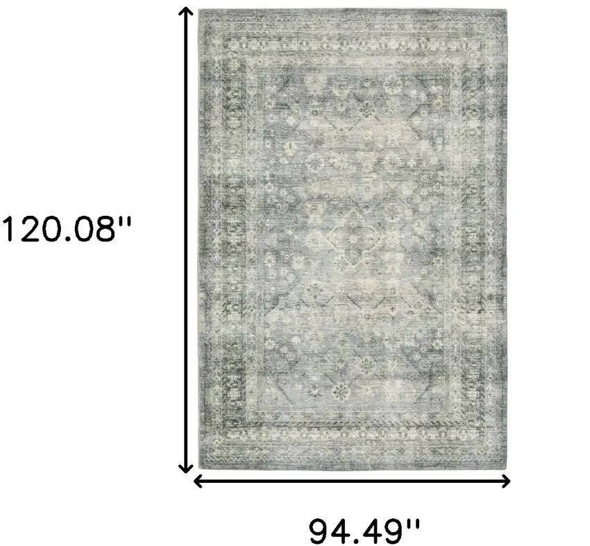 Blue And Ivory Oriental Distressed Area Rug Photo 3