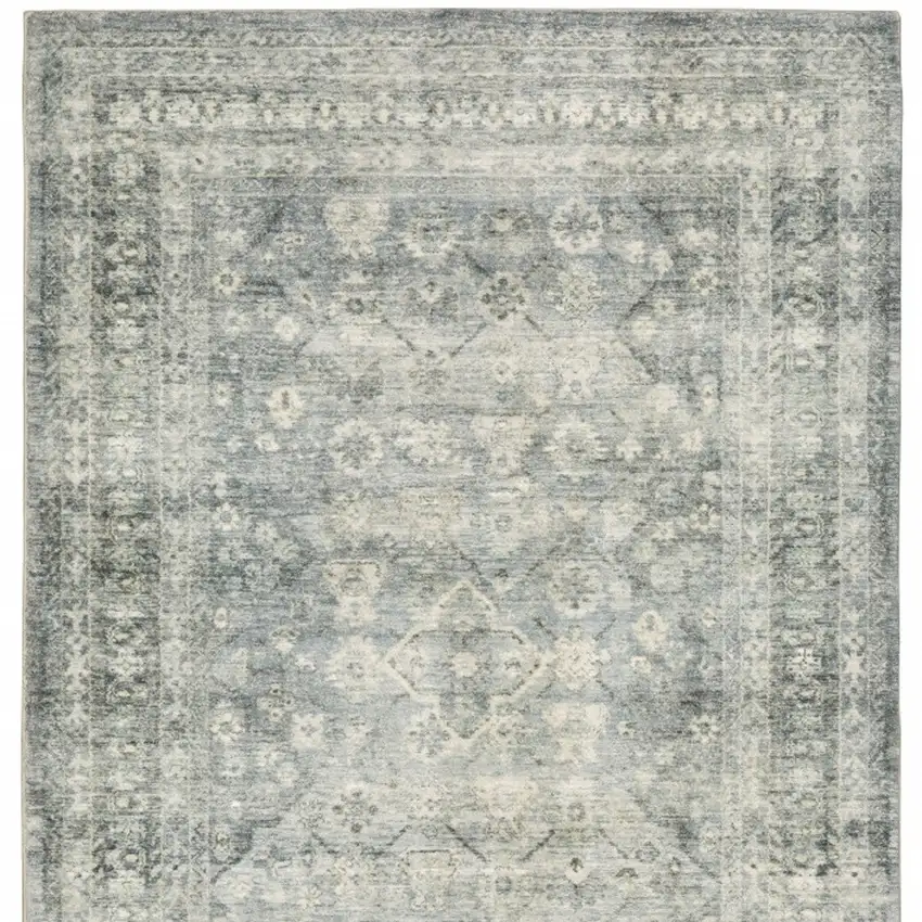 Green and Ivory Oriental Power Loom Area Rug Photo 4