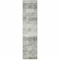 Photo of Blue Ivory And Grey Oriental Power Loom Stain Resistant Runner Rug