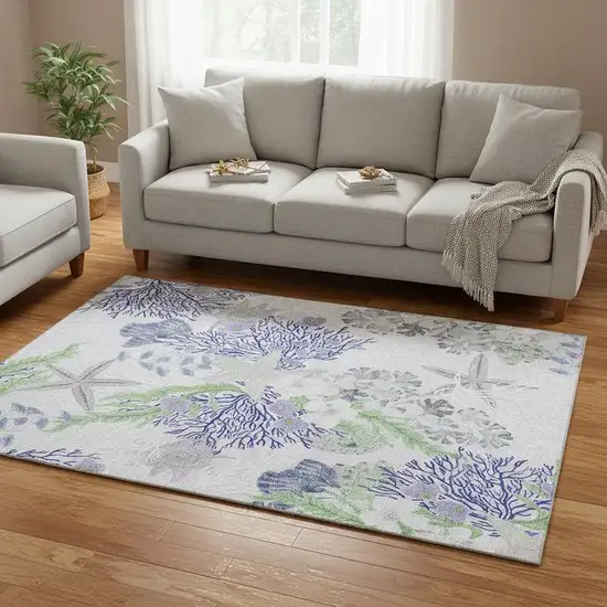 Blue Ivory And Lime Green Geometric Washable Area Rug With UV Protection Photo 1