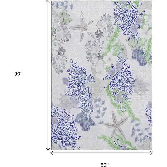 Blue Ivory And Lime Green Geometric Washable Area Rug With UV Protection Photo 3