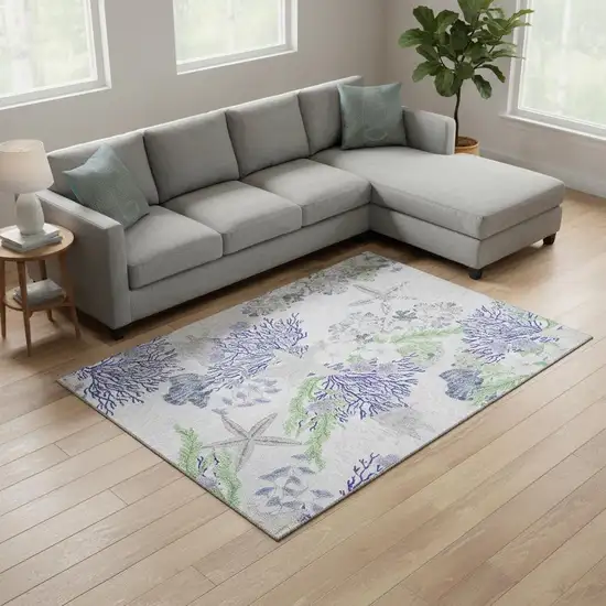 Blue Ivory And Lime Green Geometric Washable Area Rug With UV Protection Photo 1