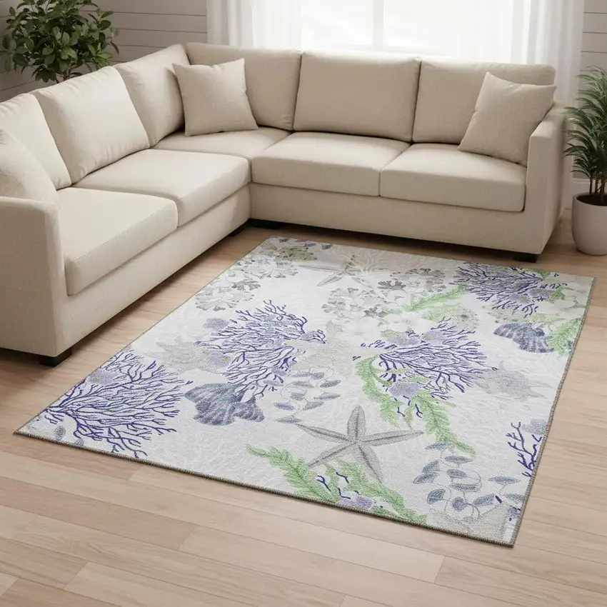 Blue Ivory And Lime Green Geometric Washable Area Rug With UV Protection Photo 1