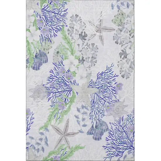 Blue Ivory And Lime Green Geometric Washable Area Rug With UV Protection Photo 5